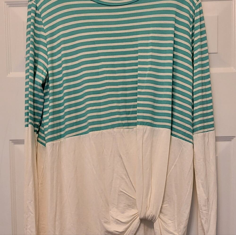 NEW BOHO TOP Aqua and White Stripe by Red Lolly (size Large)